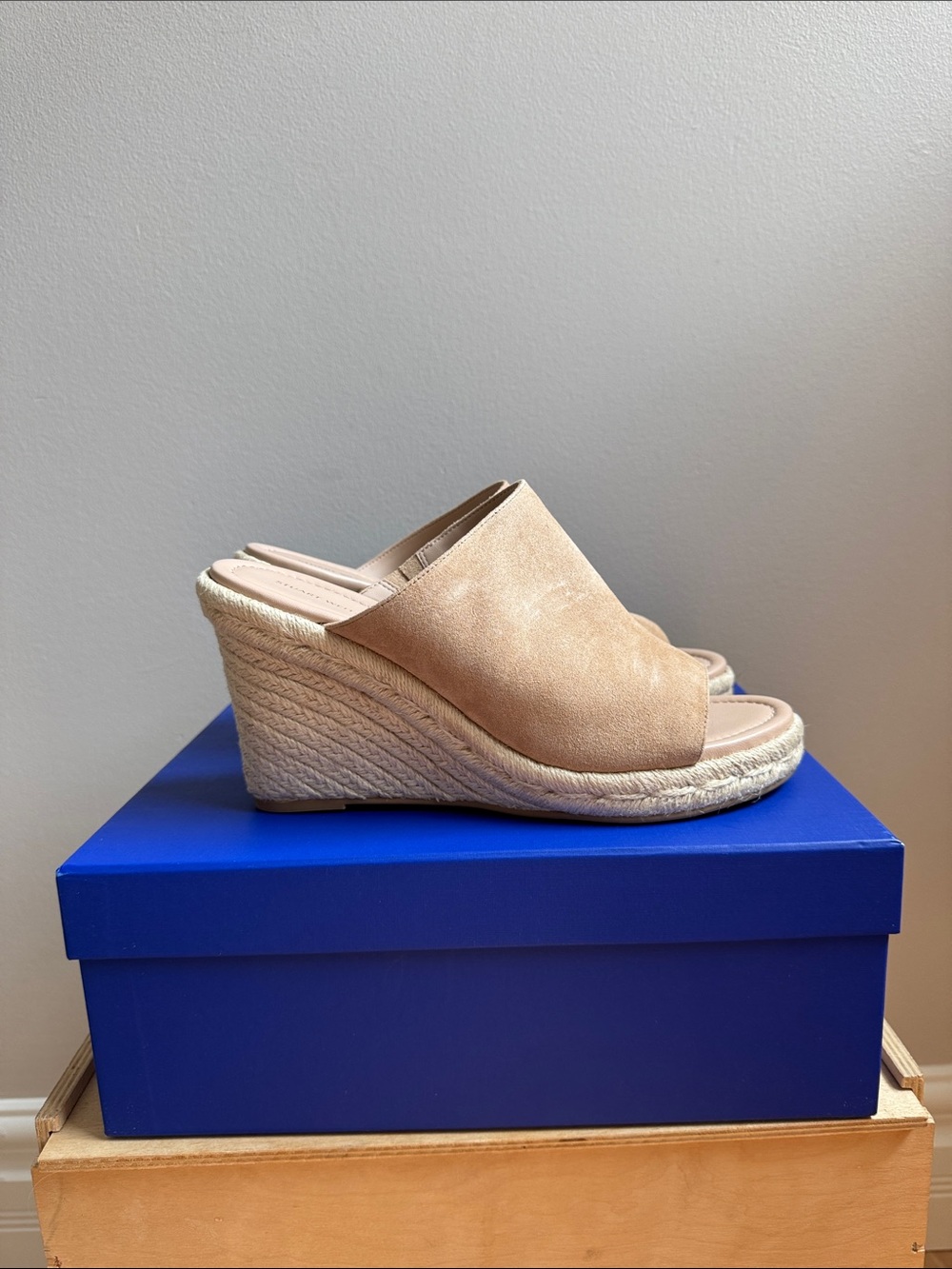 Stuart Weitzman Beige Suede Espadrille Wedge Slides